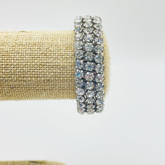HIRFLEX USA Expansion Bracelet Triple Row Rhinestone Silver Tone Glam Bling Gift - Picture 4 of 7